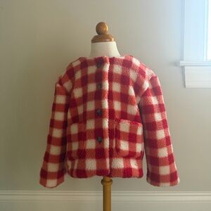 Hanna Andersson 3T Red Plaid Sherpa Jacket